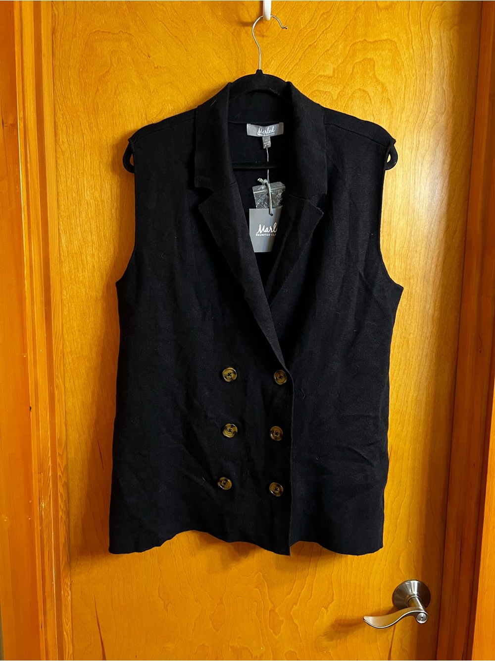 Double-Breasted Black Sleeveless Blazer Vest